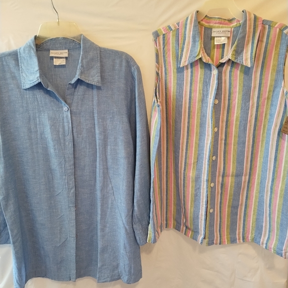 JACKLYN SMITH 2PC LINEN SHIRT & JACKET SET WOMEN'S SIZE MEDIUM - Picture 2 of 16